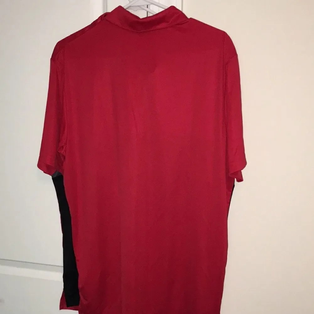 New Adidas Color Block Sunday Red Gray Black Golf Polo Shirt L 50 upf coverage